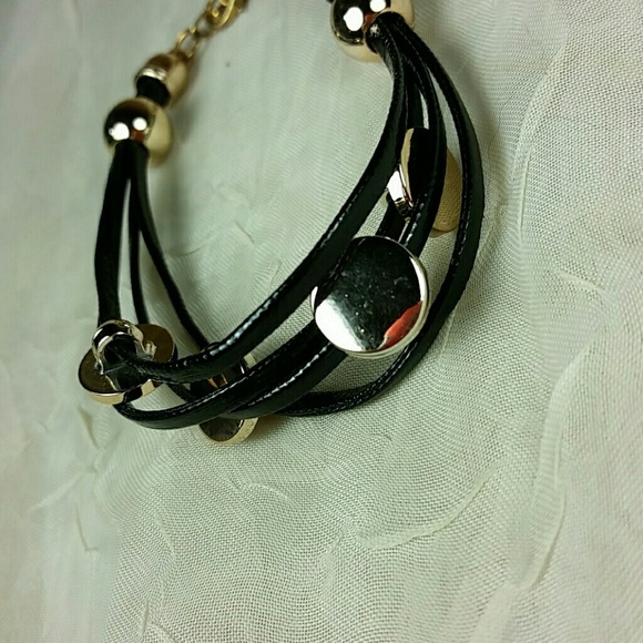 Bracelet Multiple Black cord gold tone - Picture 4 of 4